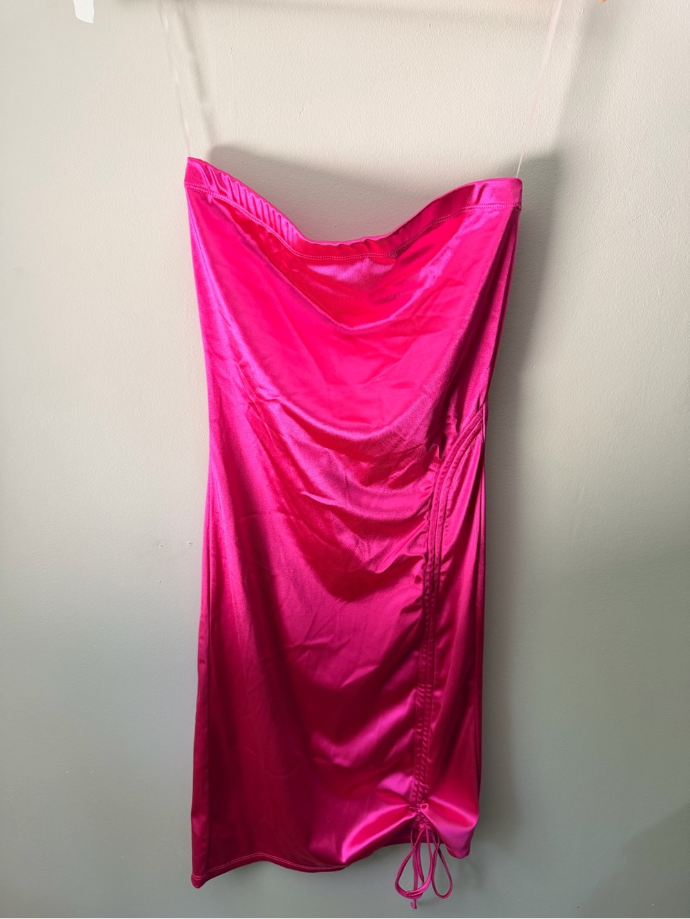 Elegant Hot Pink Satin Strapless Midi Dress